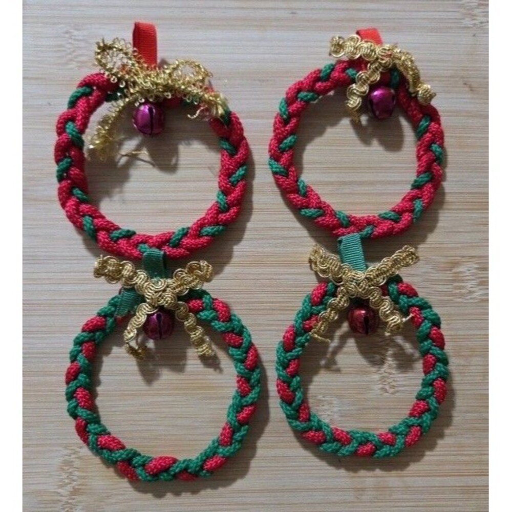 Handmade Christmas Wreath Ornaments Set of 4 Holiday Decor Vintage Retro
